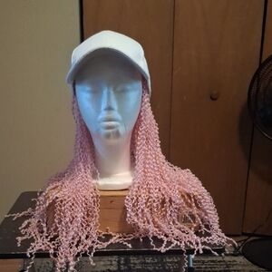 Stylish White Cap with Pink Hair Extensions